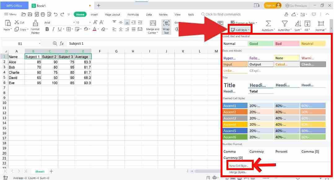 Cell styles in WPS Spreadsheets