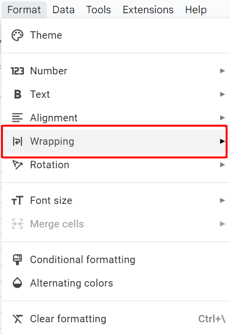 Select Wrapping from Format tool.