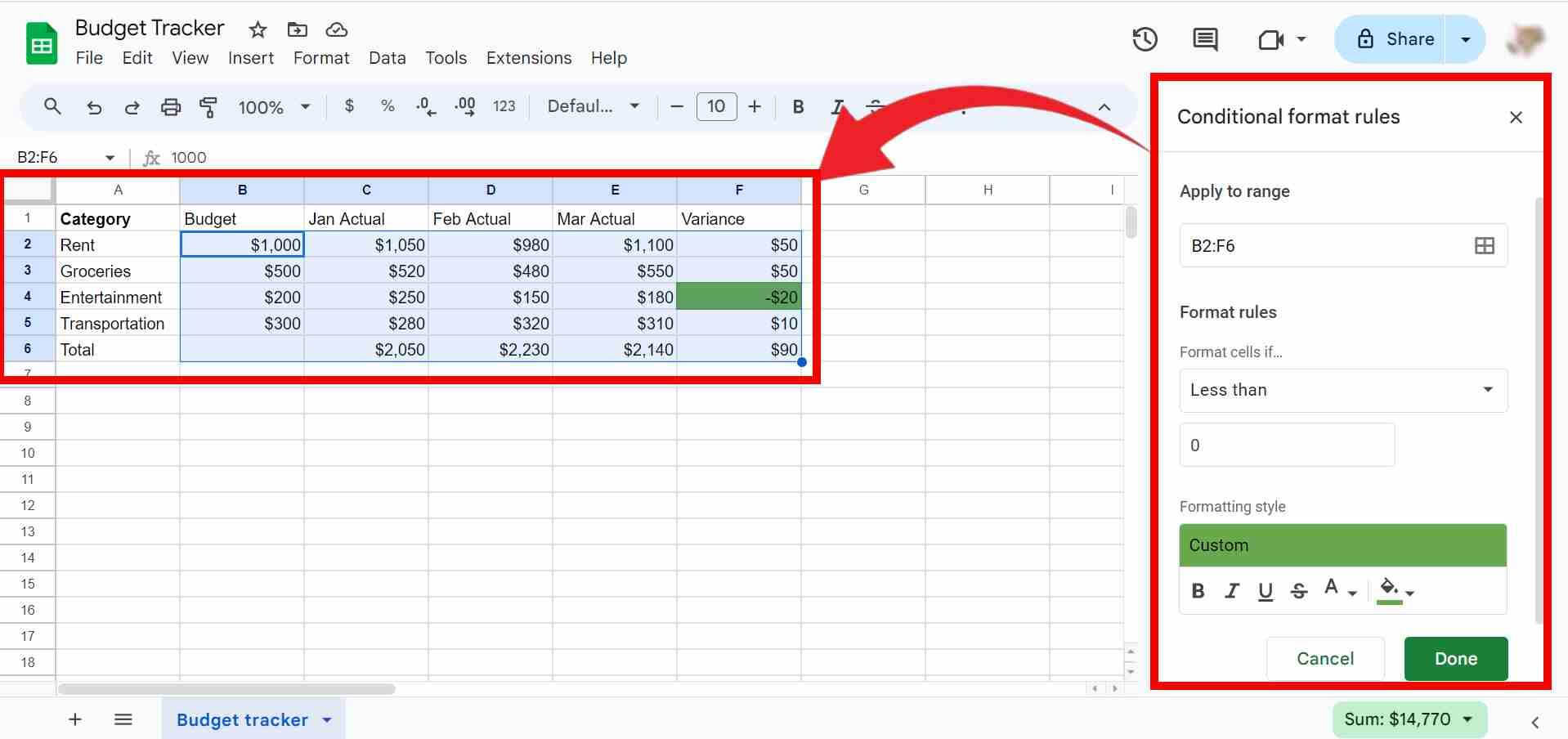 How to use Conditional Formatting in Google Spreadsheets