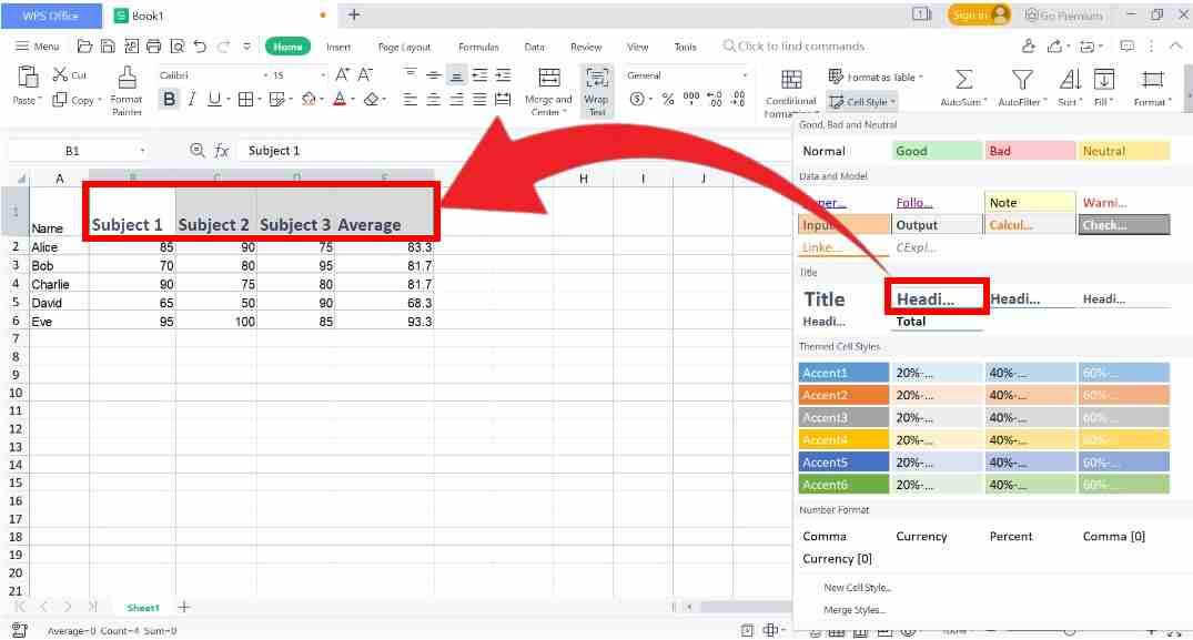 How to Highlight cells in WPS Spreadsheets using cell styles feature