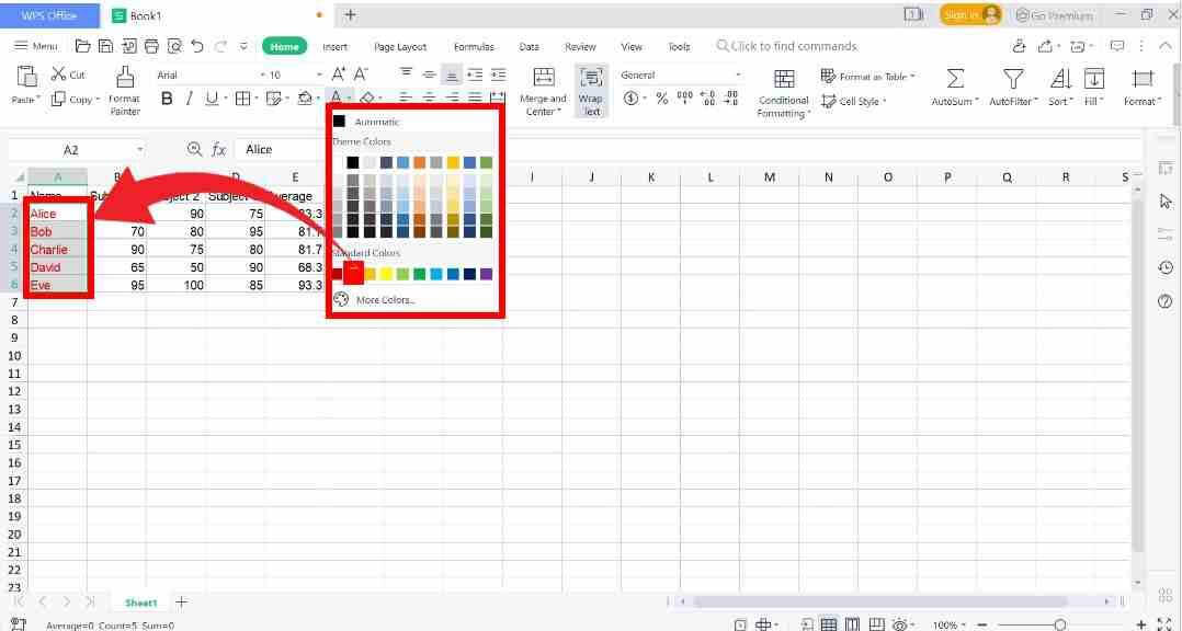  Highlight text in the WPS Spreadsheets
