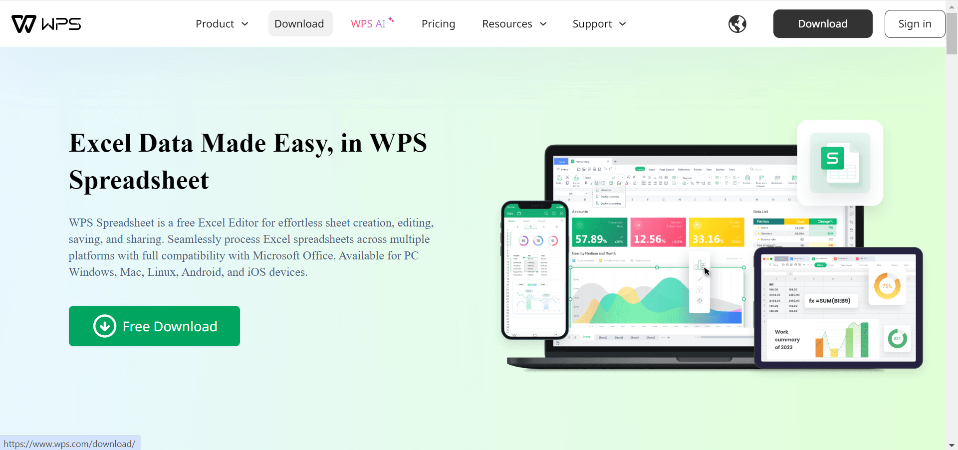  WPS Spreadsheet free Download