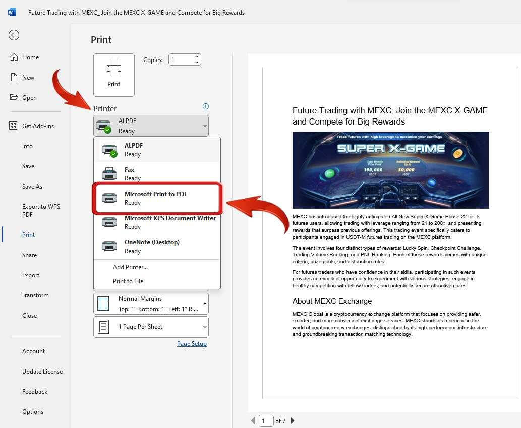 Microsoft Word Print to PDF