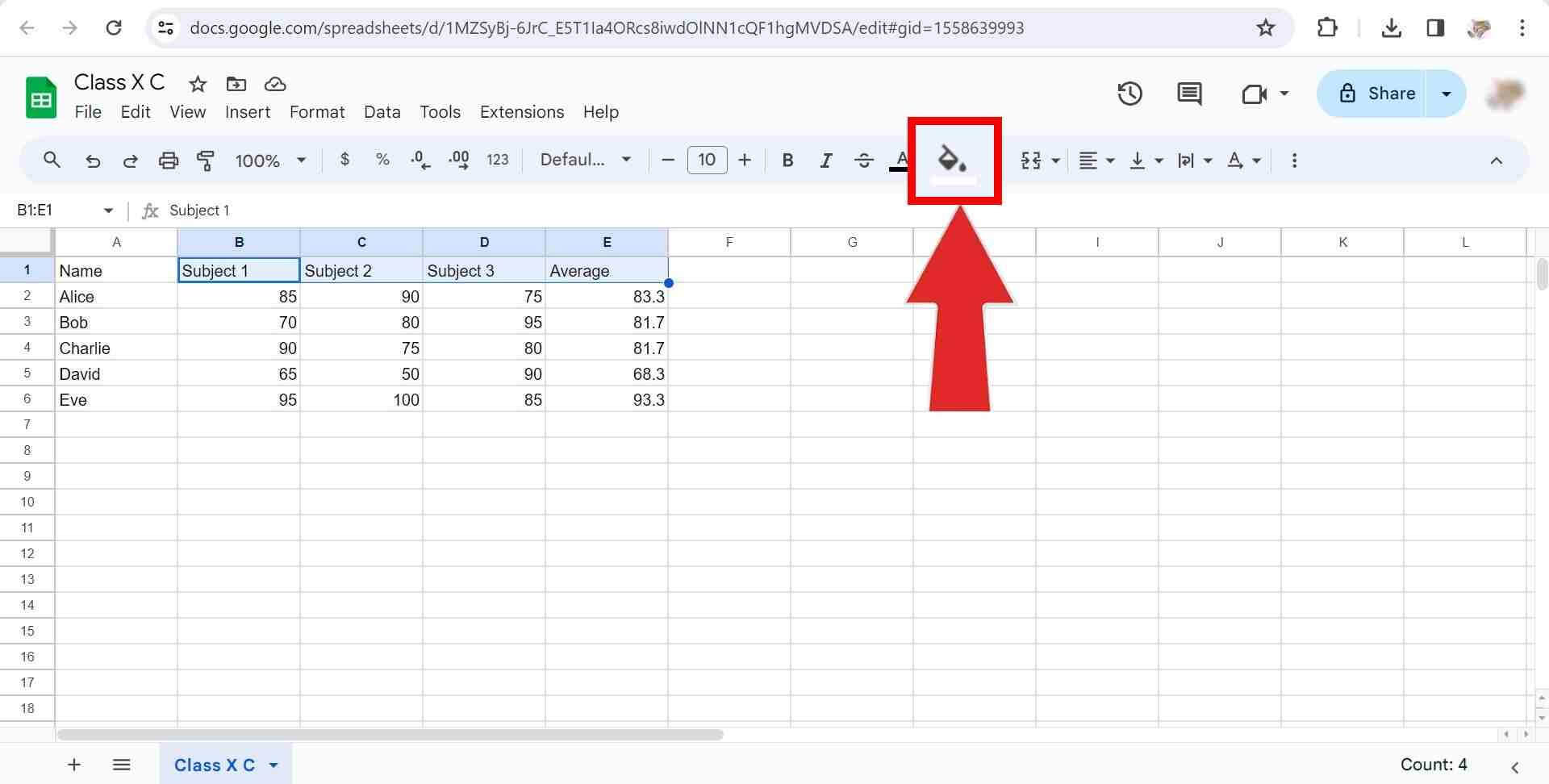 Fill color option in Google Spreadsheets