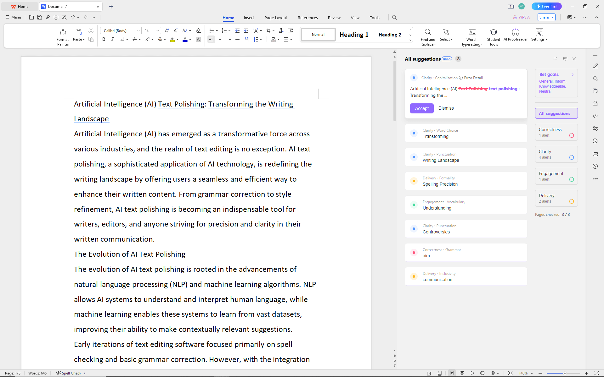 WPS Office AI writing and proofreading tools
