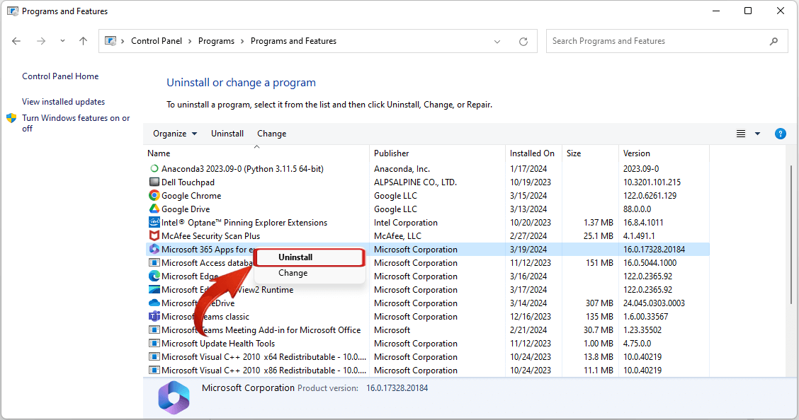 Windows 11 Uninstall a program