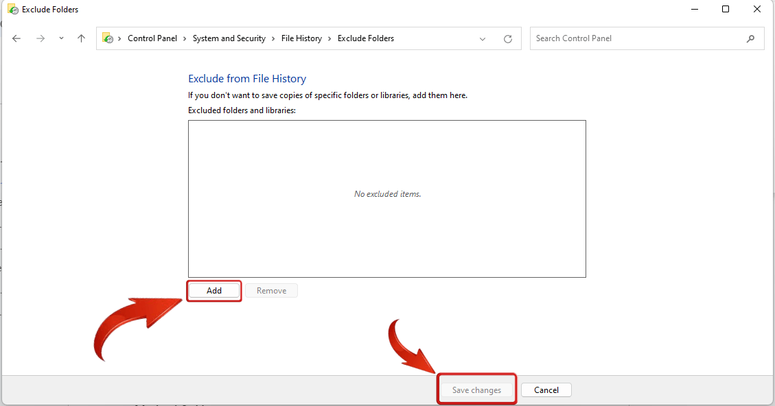 Windows 11 Exclude folders from backup