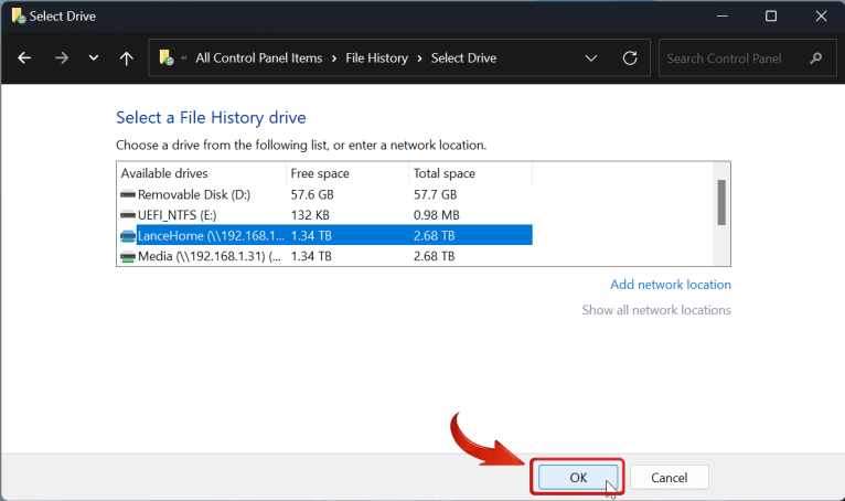 Windows 11 select desired drive for backup