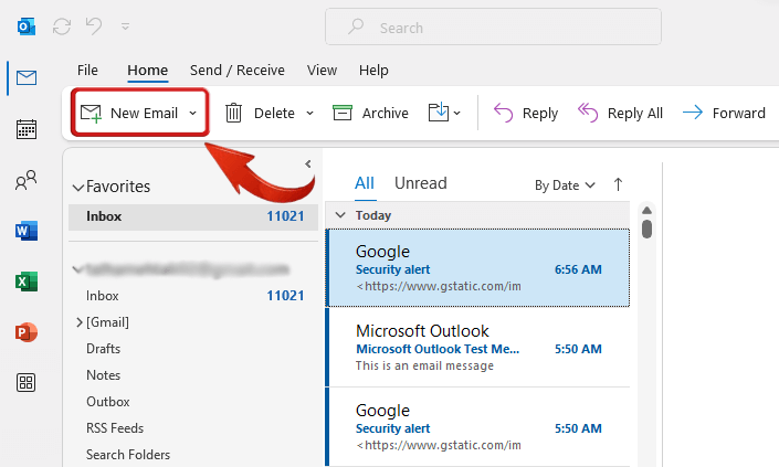 Microsoft Outlook send a new mail