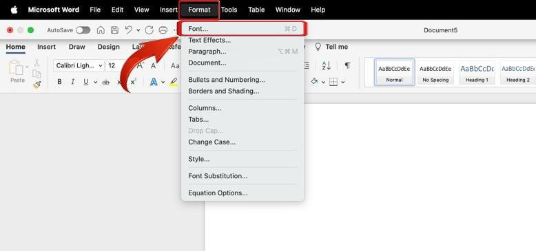 Microsoft Word Mac Font options