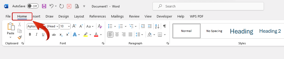 Microsoft Word Home tab