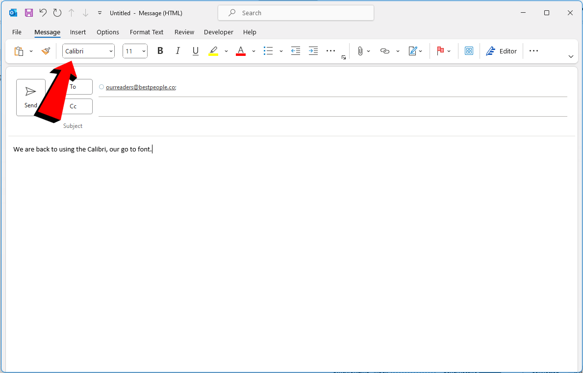 Microsoft Outlook back to Calibri font