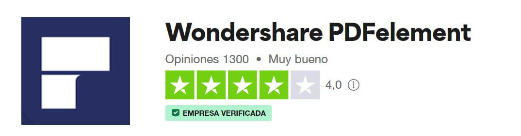 PDFelement puntuación en Trustpilot