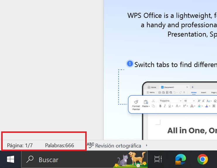 Número de palabras en WPS Office