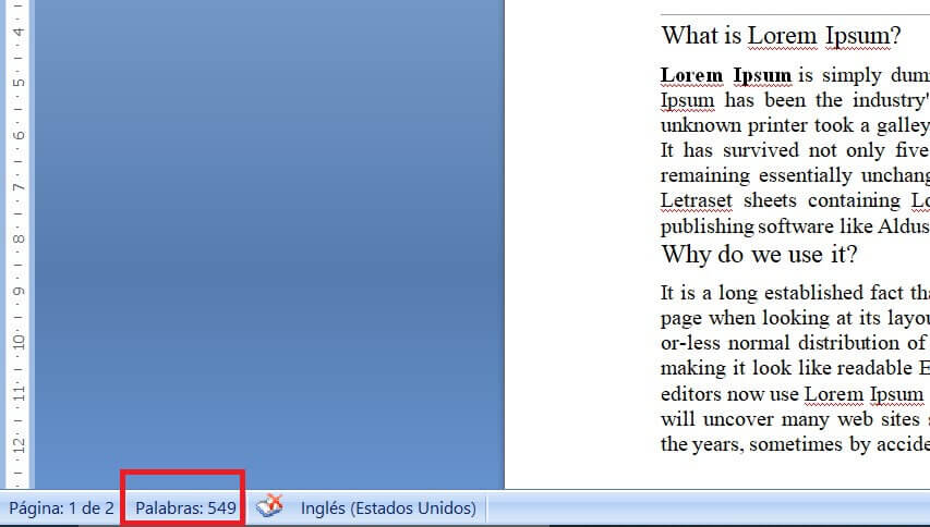 Contador de palabras barra inferior de Microsoft Word