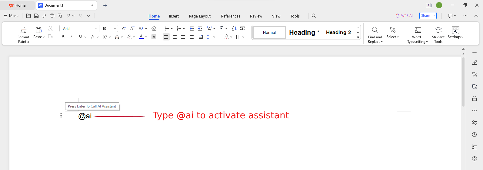 WPS Writer activate WPS AI