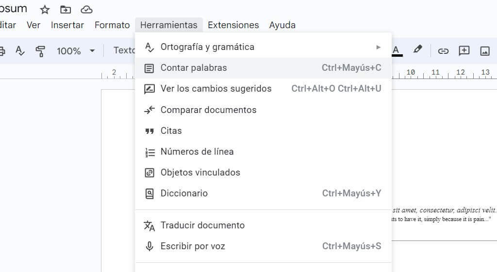 Contar palabras en Google Docs