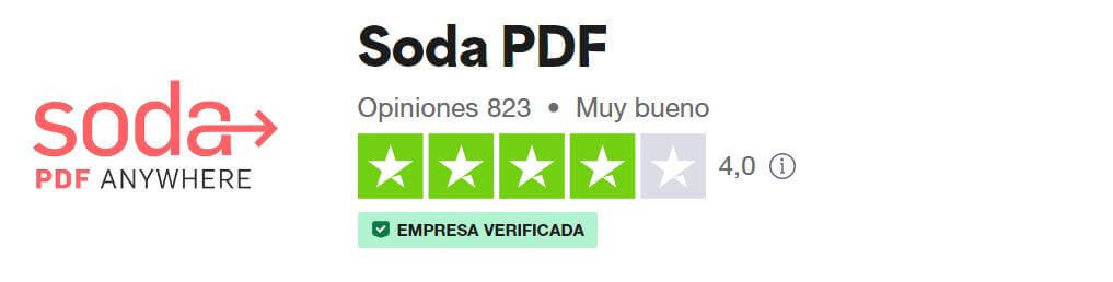 Soda PDF puntuación en Trustpilot