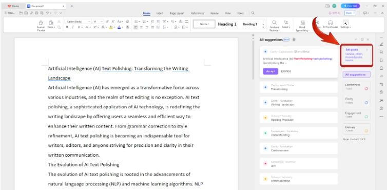 WPS AI Spell Check Set goals