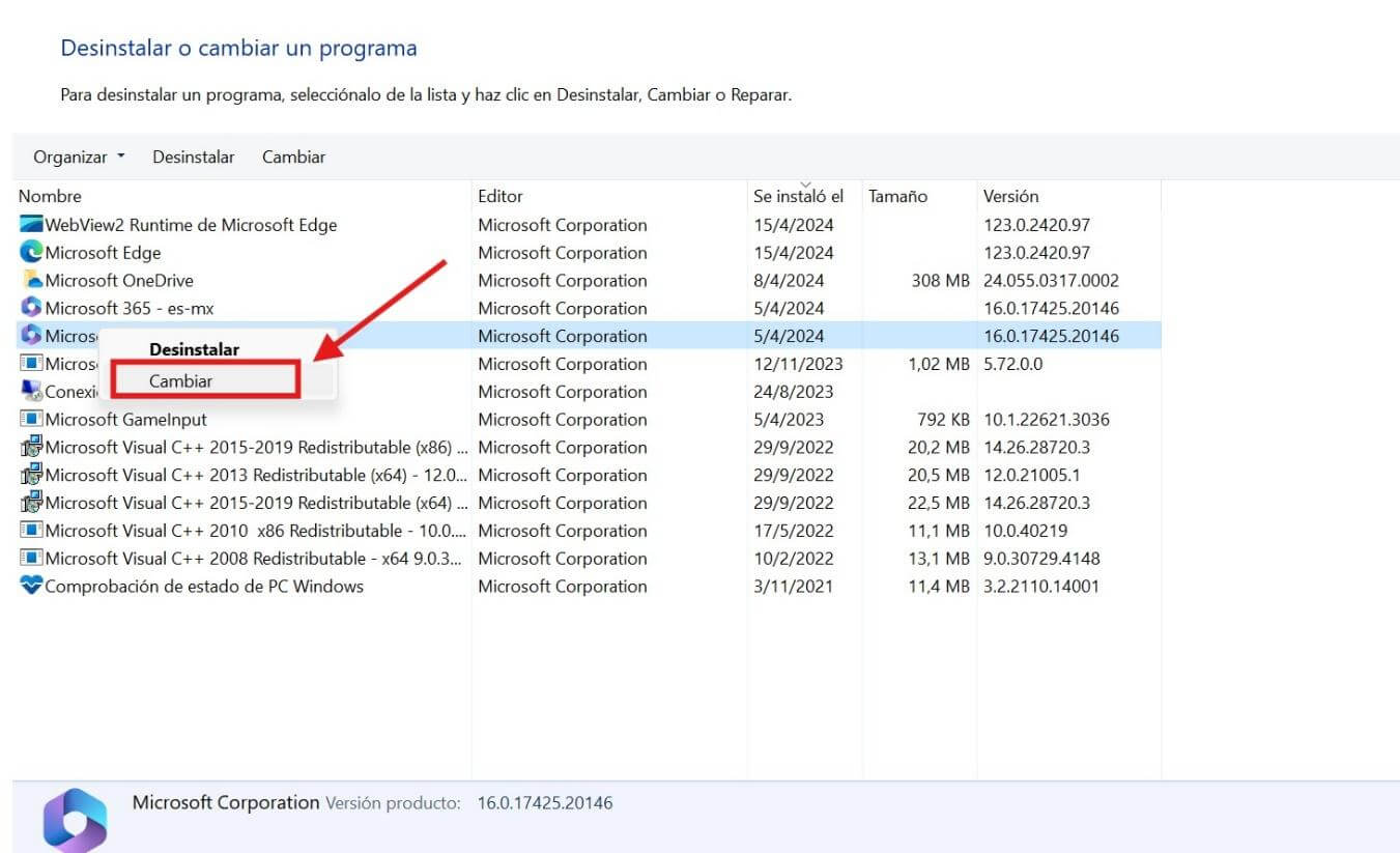 Modificar la configuración del programa en Windows
