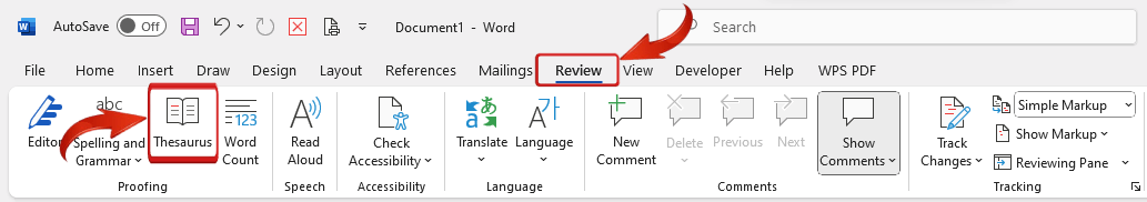 Microsoft Word Review tab