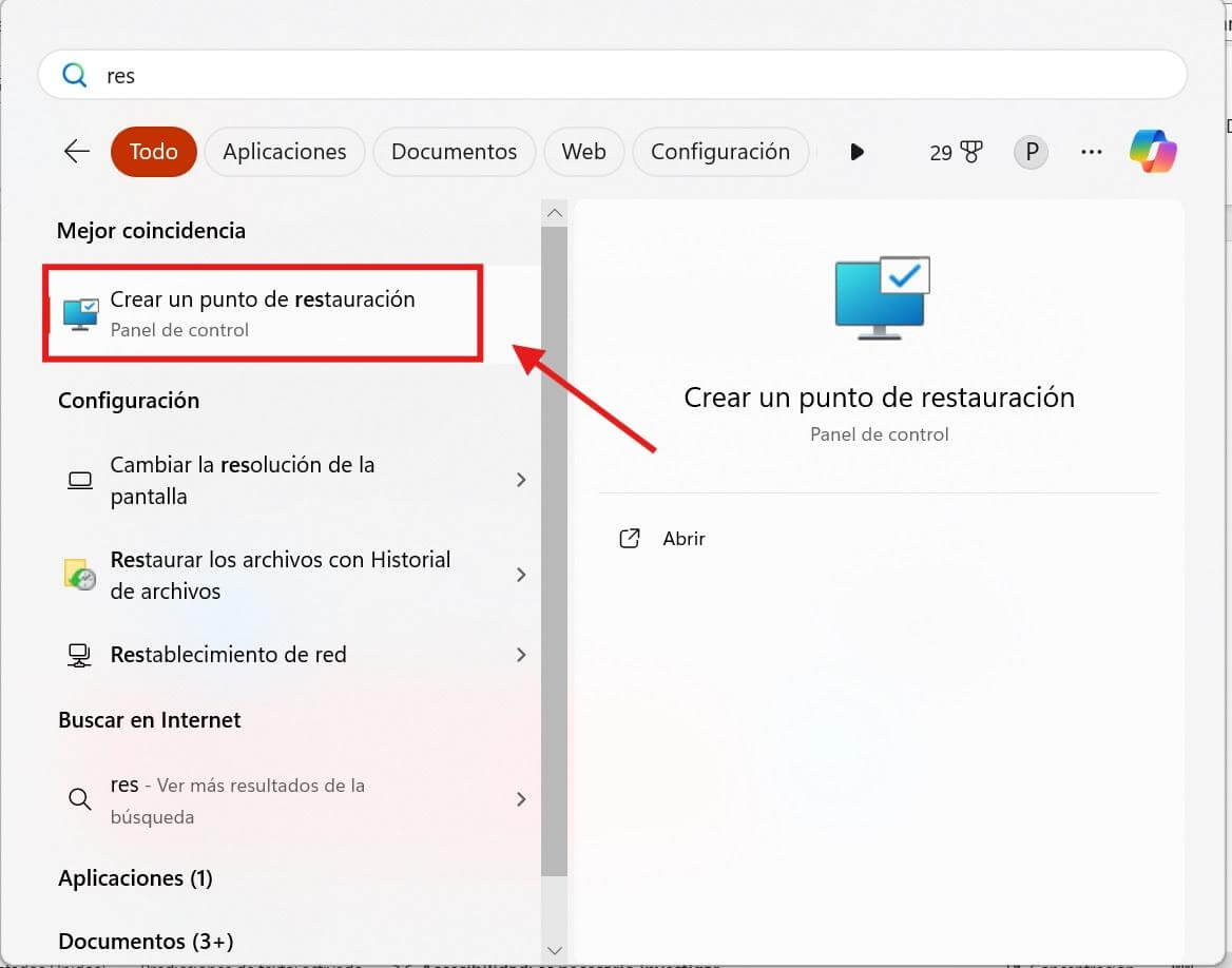 Punto de restauración de Windows 11