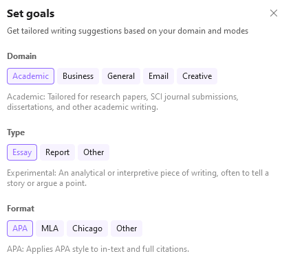 WPS AI Spell Check Set goals options