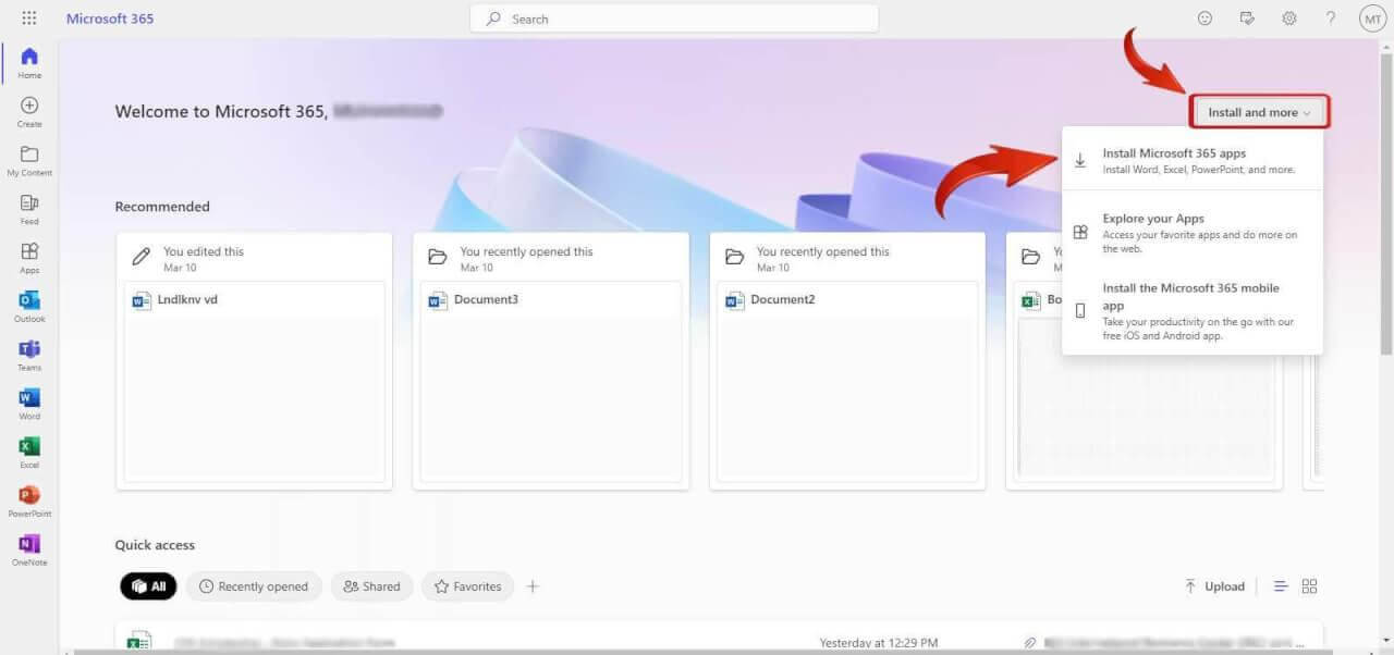 Descargar aplicaciones de Microsoft 365 desde Office.com