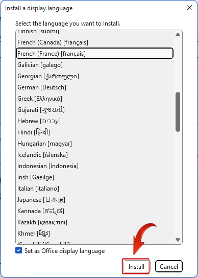 Microsoft Word instal a new Language