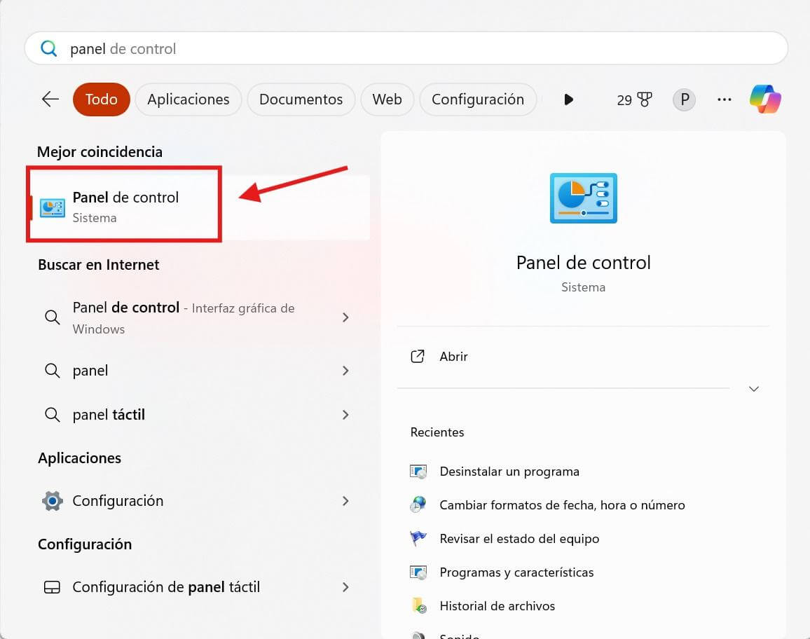 Panel de control de Windows 11