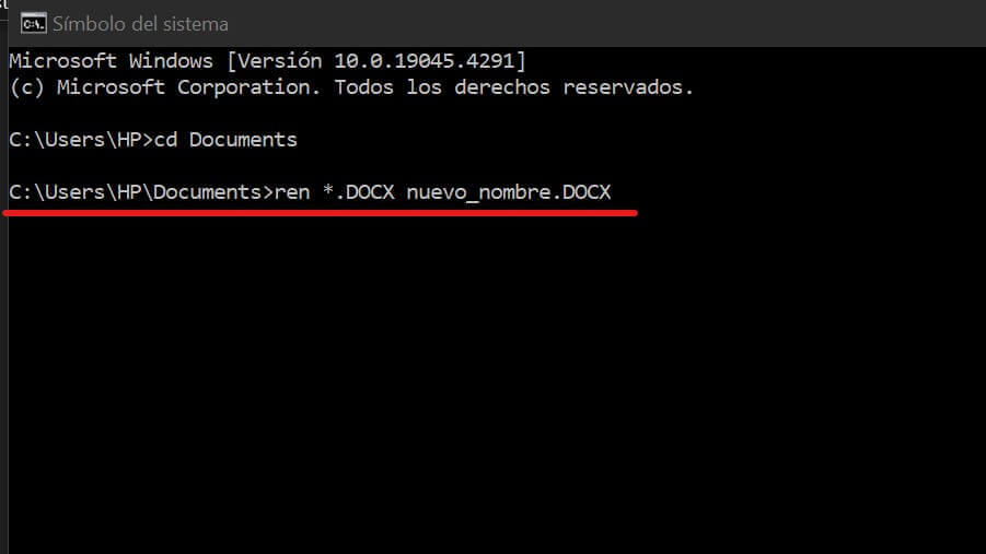 Introducir comando ren