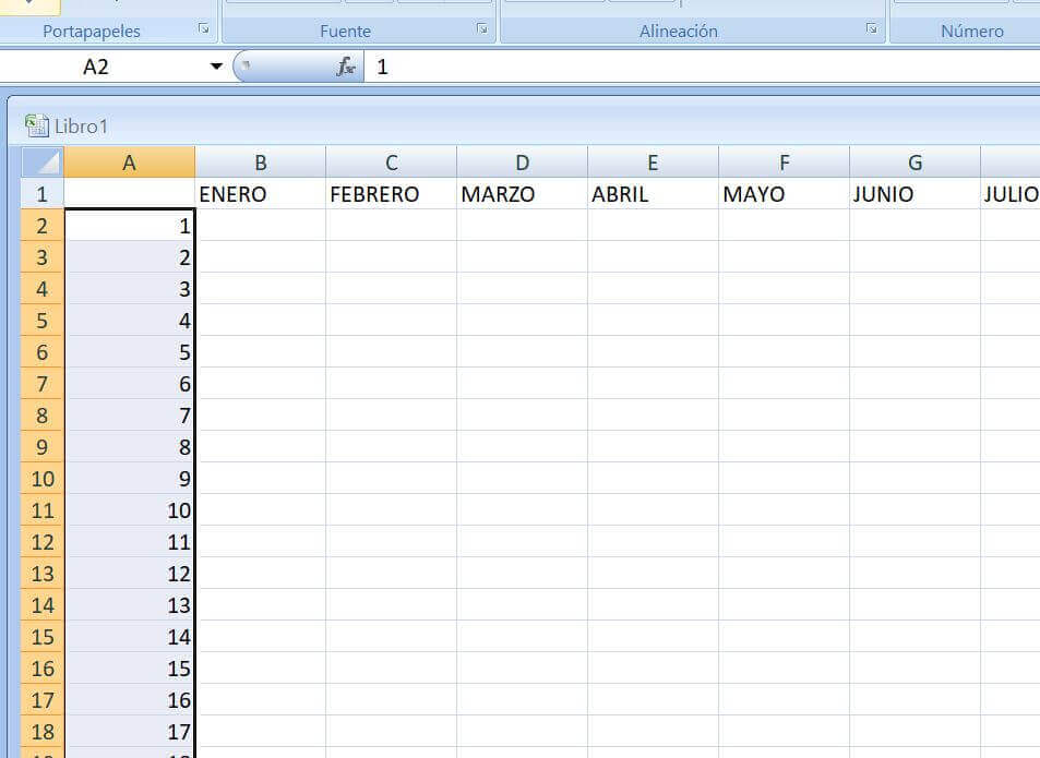 Escribir días del mes