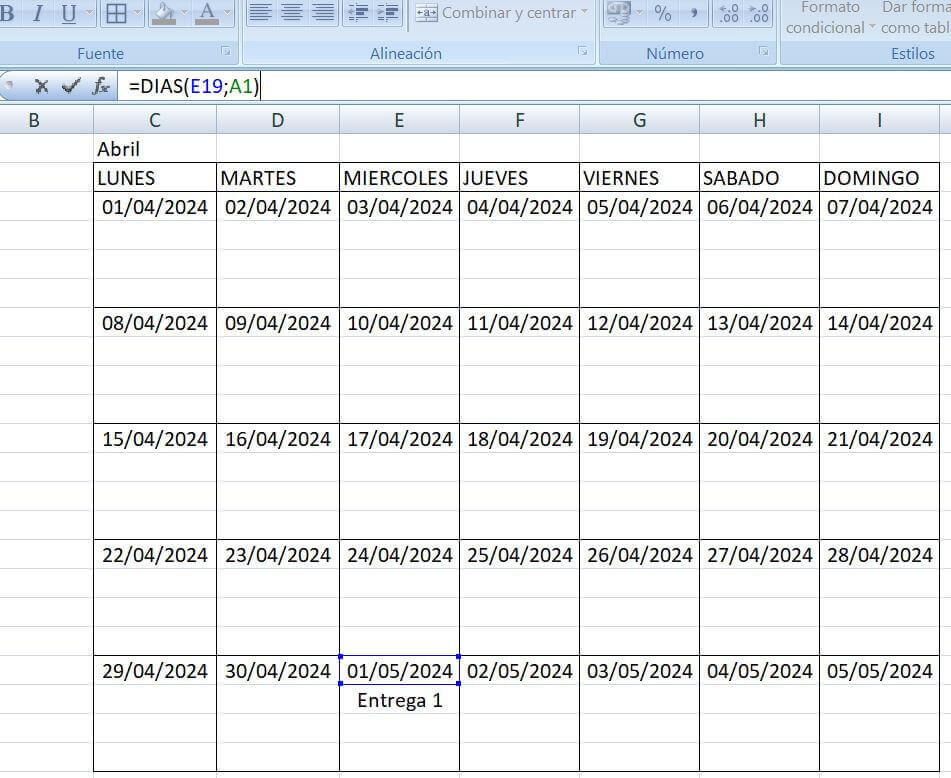 Introducir cuenta atrás con la fórmula DÍAS