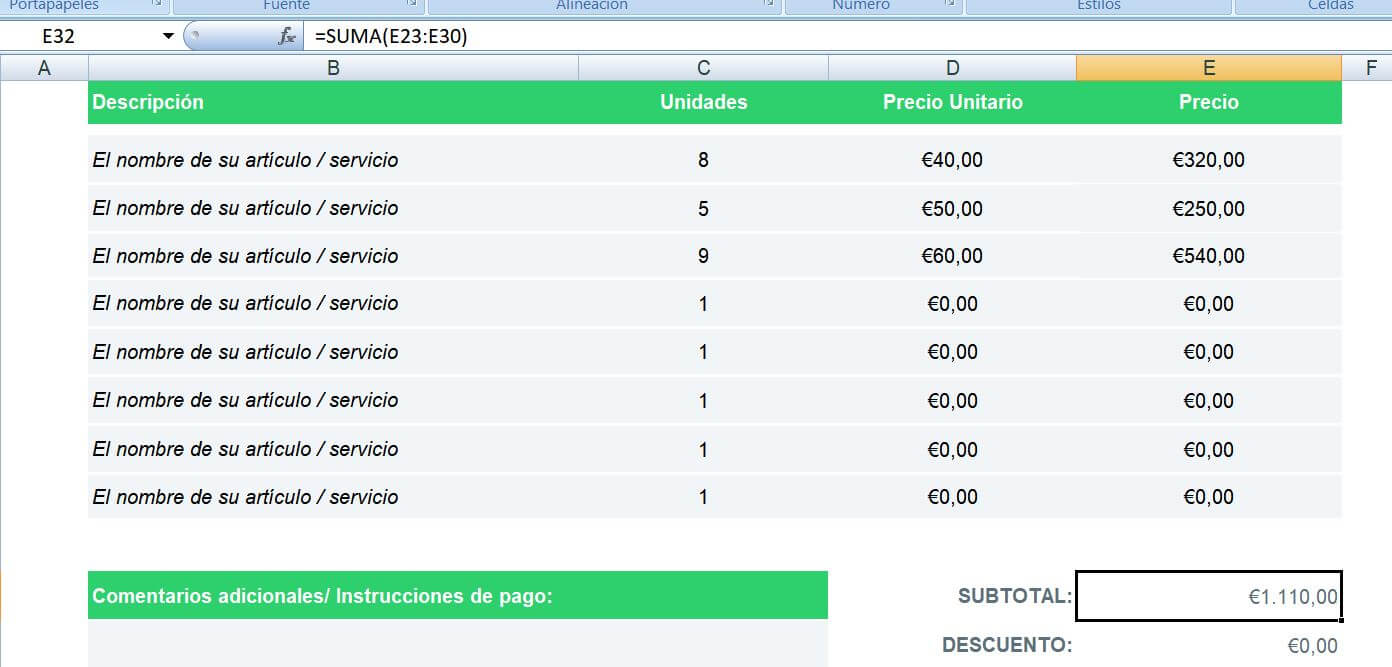 Utilizar función SUMA