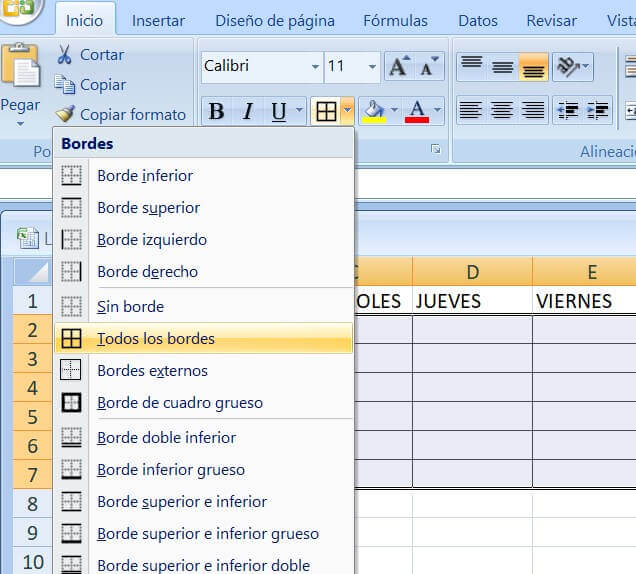 Crear estructura del calendario