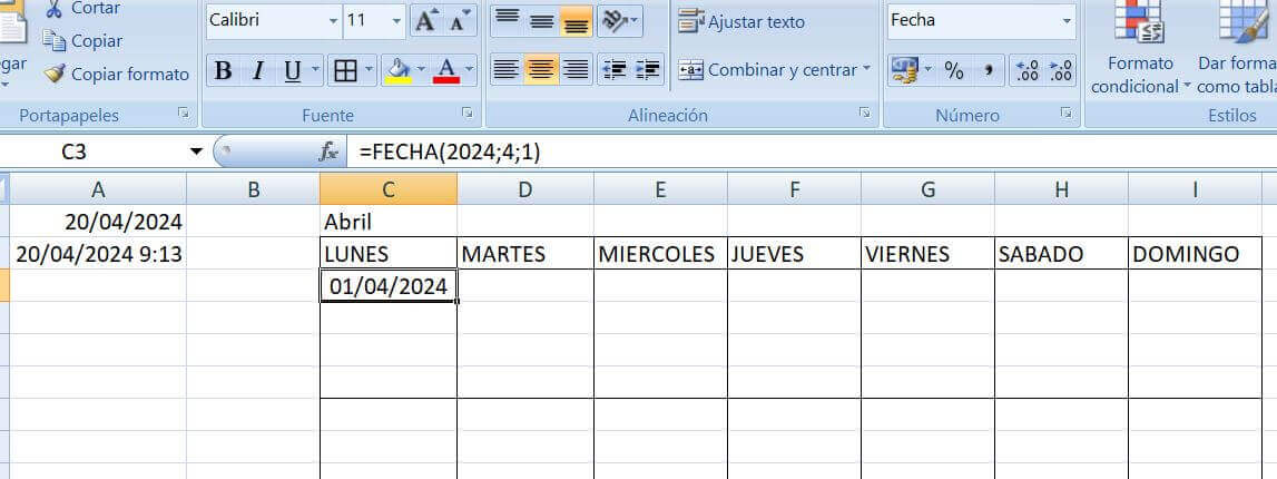 Introducir fórmula FECHA