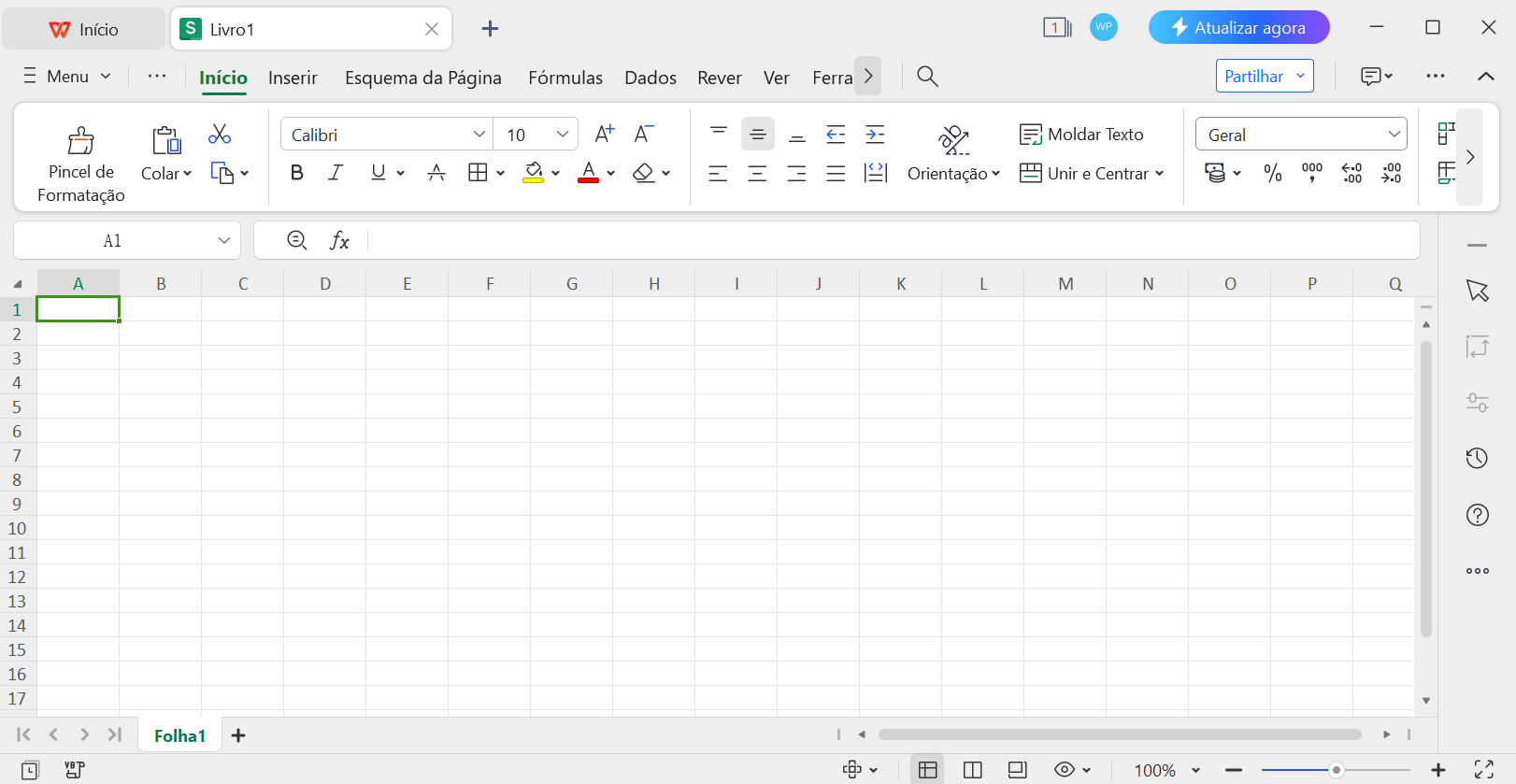 Interface de planilha do WPS Office