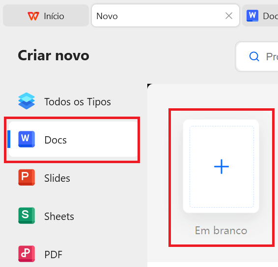 Abrir o Escritor do WPS