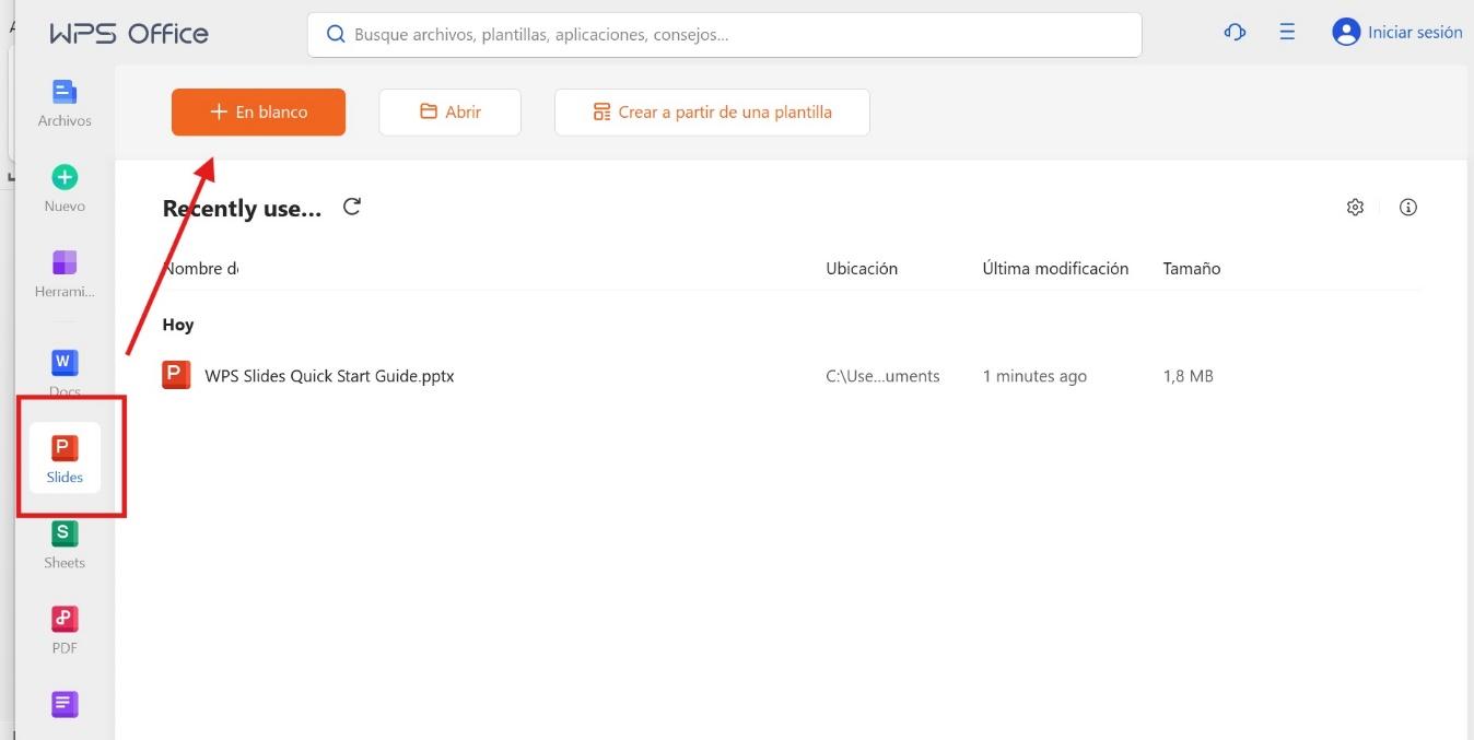 Interfaz de WPS Office