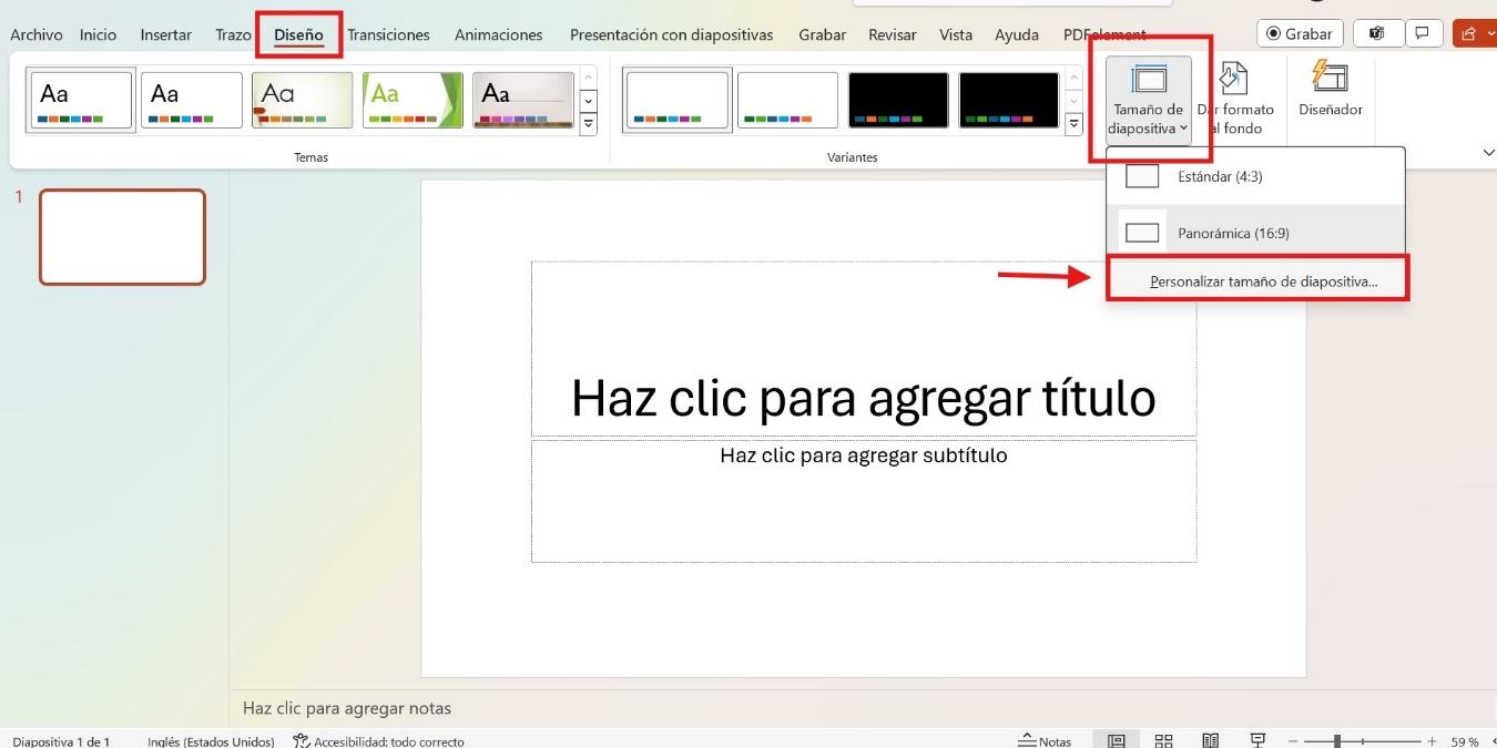 Tamaño de la diapositiva personalizada de PowerPoint