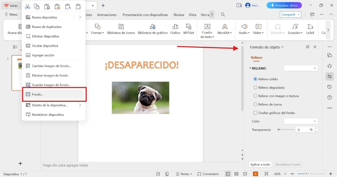 Cambiar el color de fondo en WPS Office