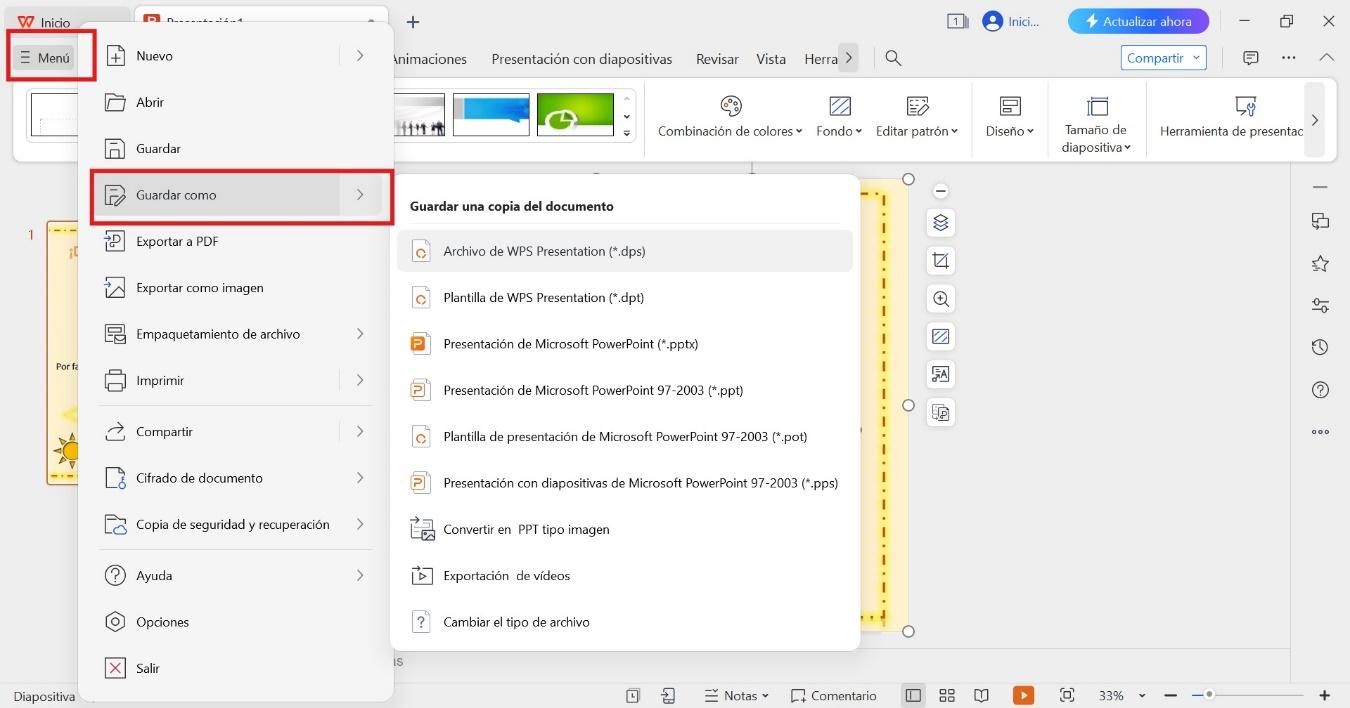 Guardar póster en WPS Office