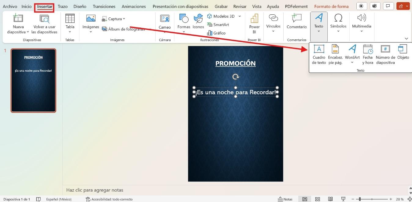 Insertar cuadro de texto en PowerPoint
