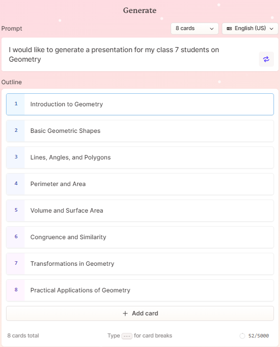 Apresentação do esboço gerada usando Gamma AI