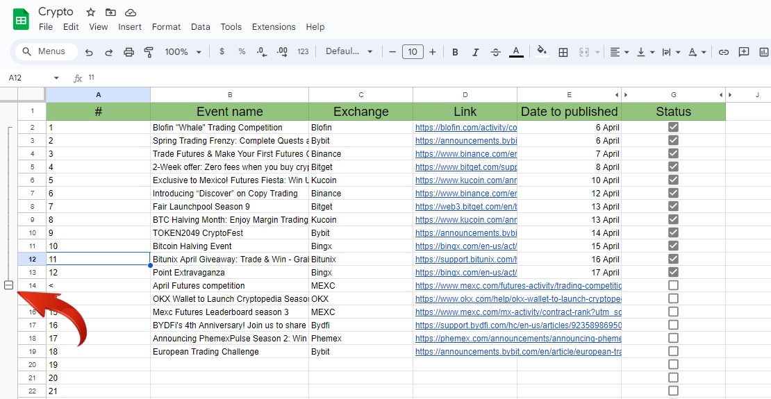 Agrupando linhas no Google Sheets