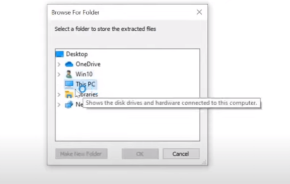 Seleccionar una ubicación para extraer el ODT