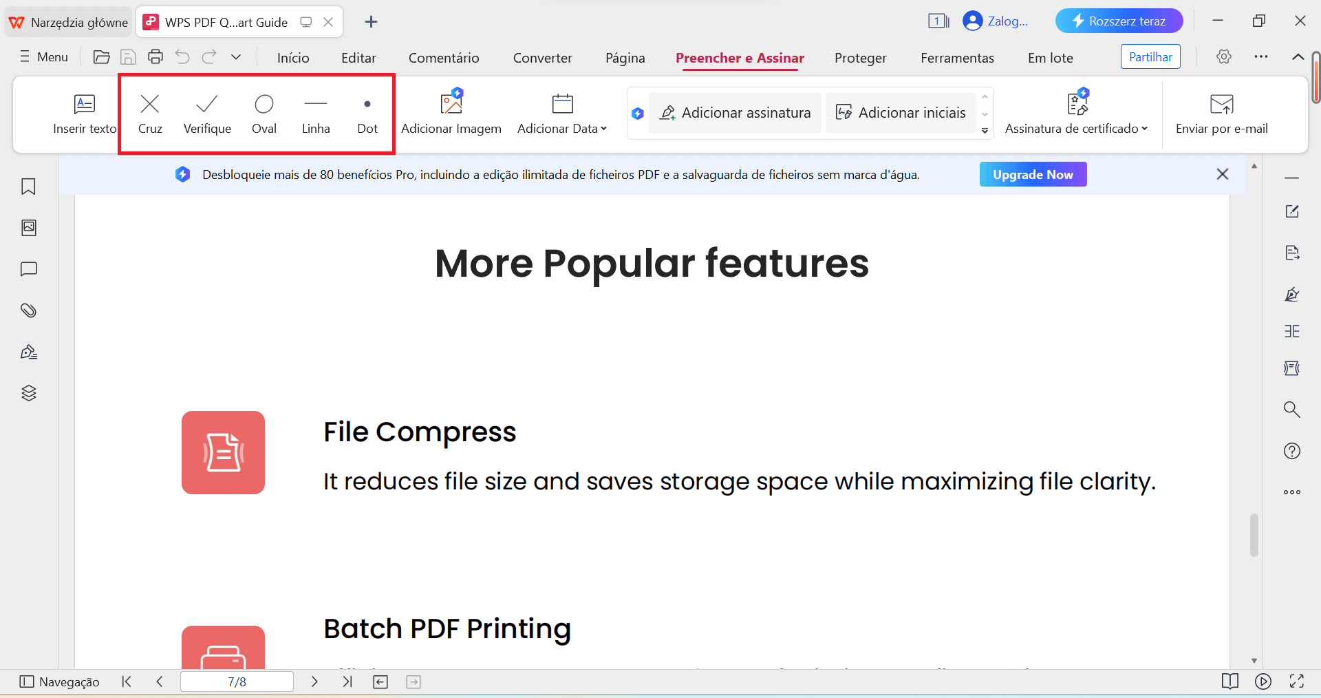 Aba Preencher e Assinar do PDF do WPS