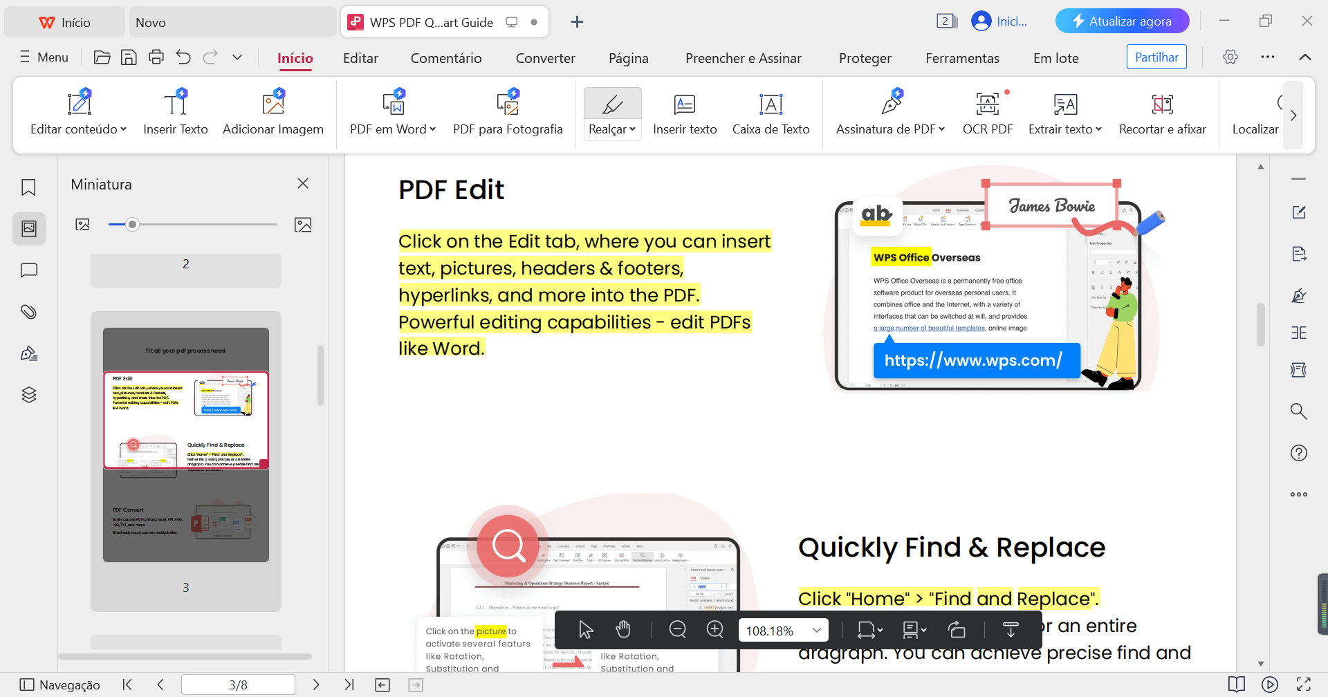 Atalho de Destaque do PDF do WPS