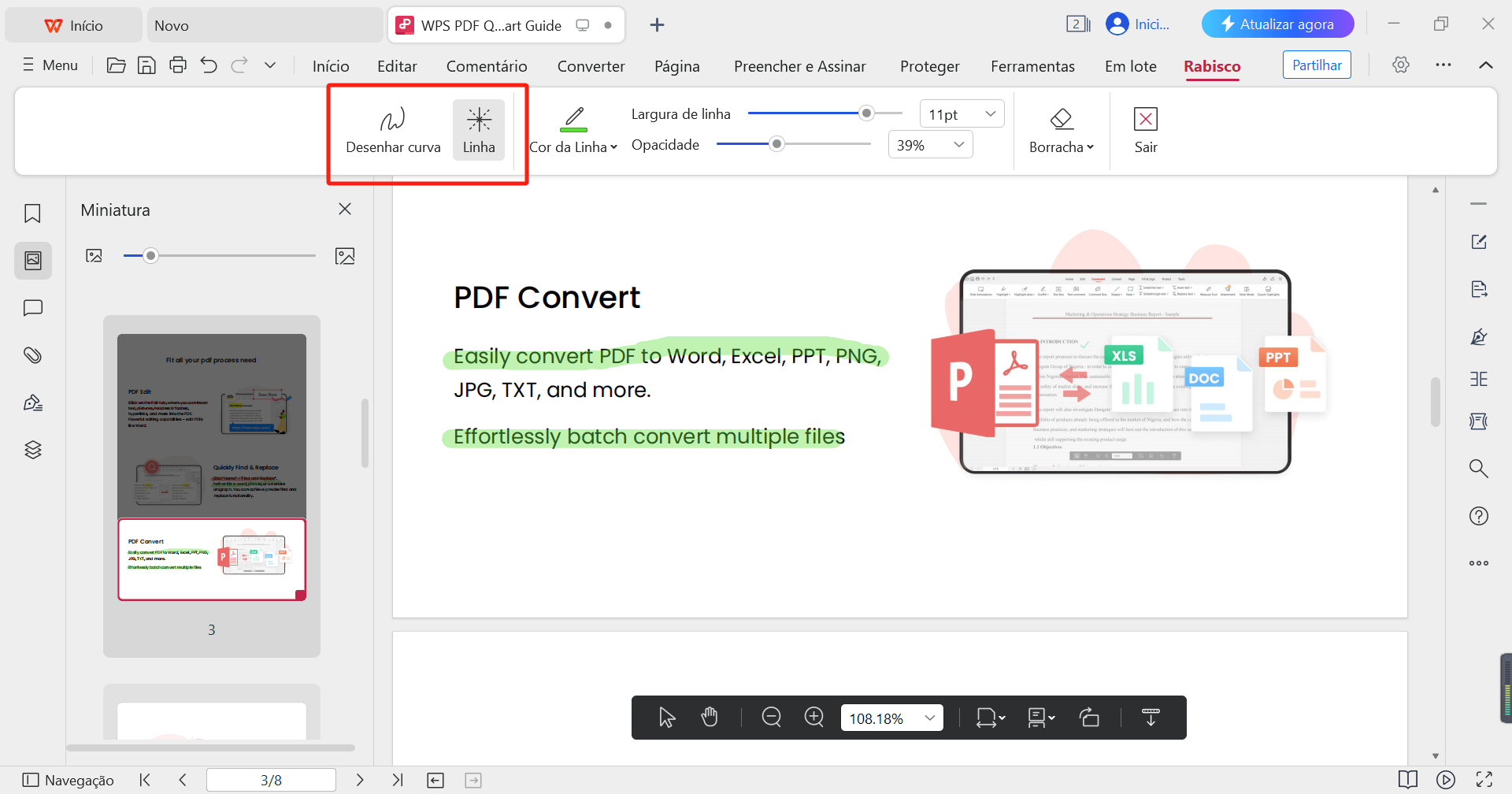 Opções de Desenho do PDF do WPS