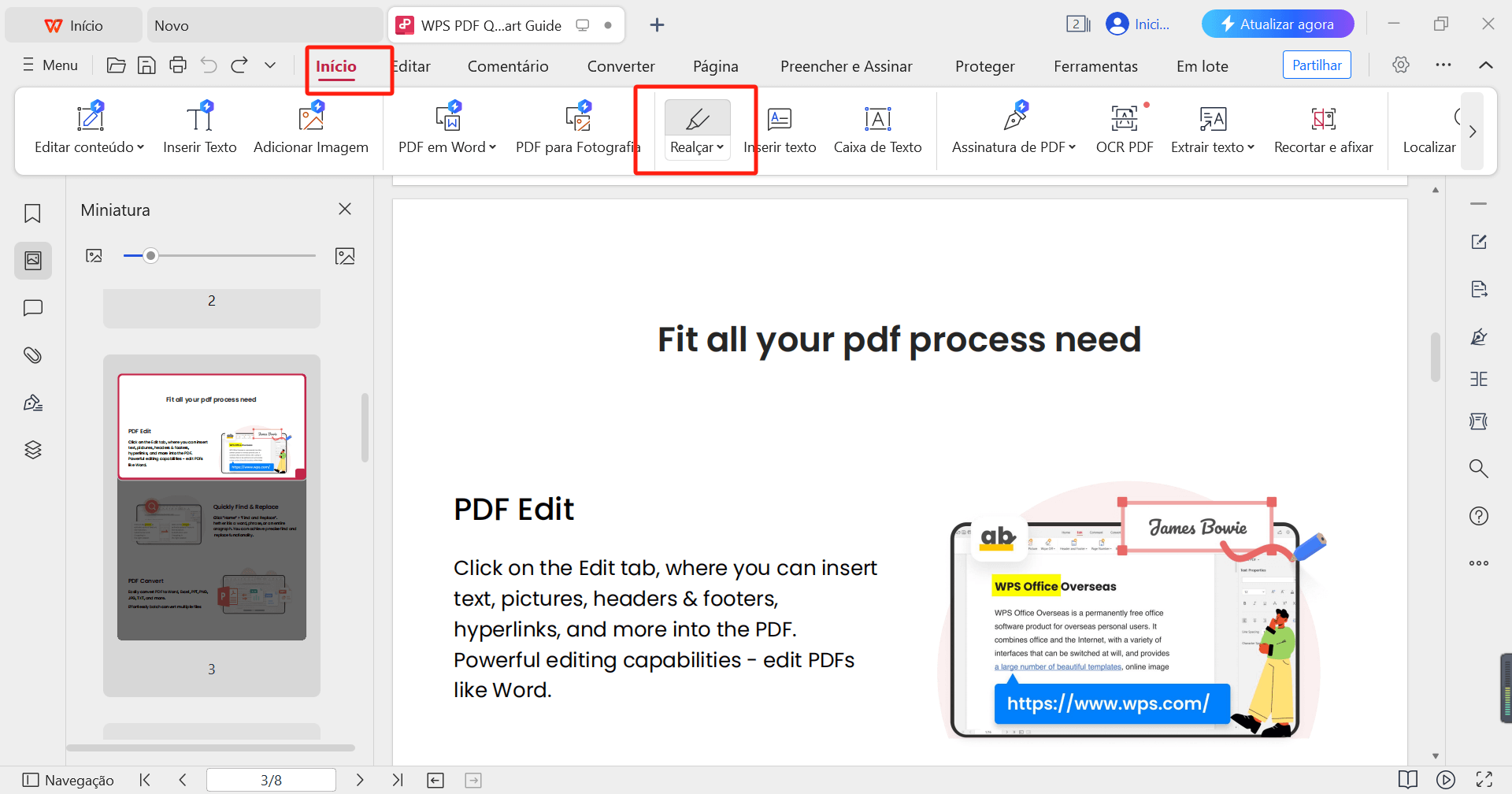 Ferramenta de Destaque do PDF do WPS